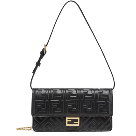 BRAND NEW FENDI LEATHER NAPPA FF BLACK BAGUETTE CHAIN BAG PURSE BOX NIB! - Picture 1 of 16